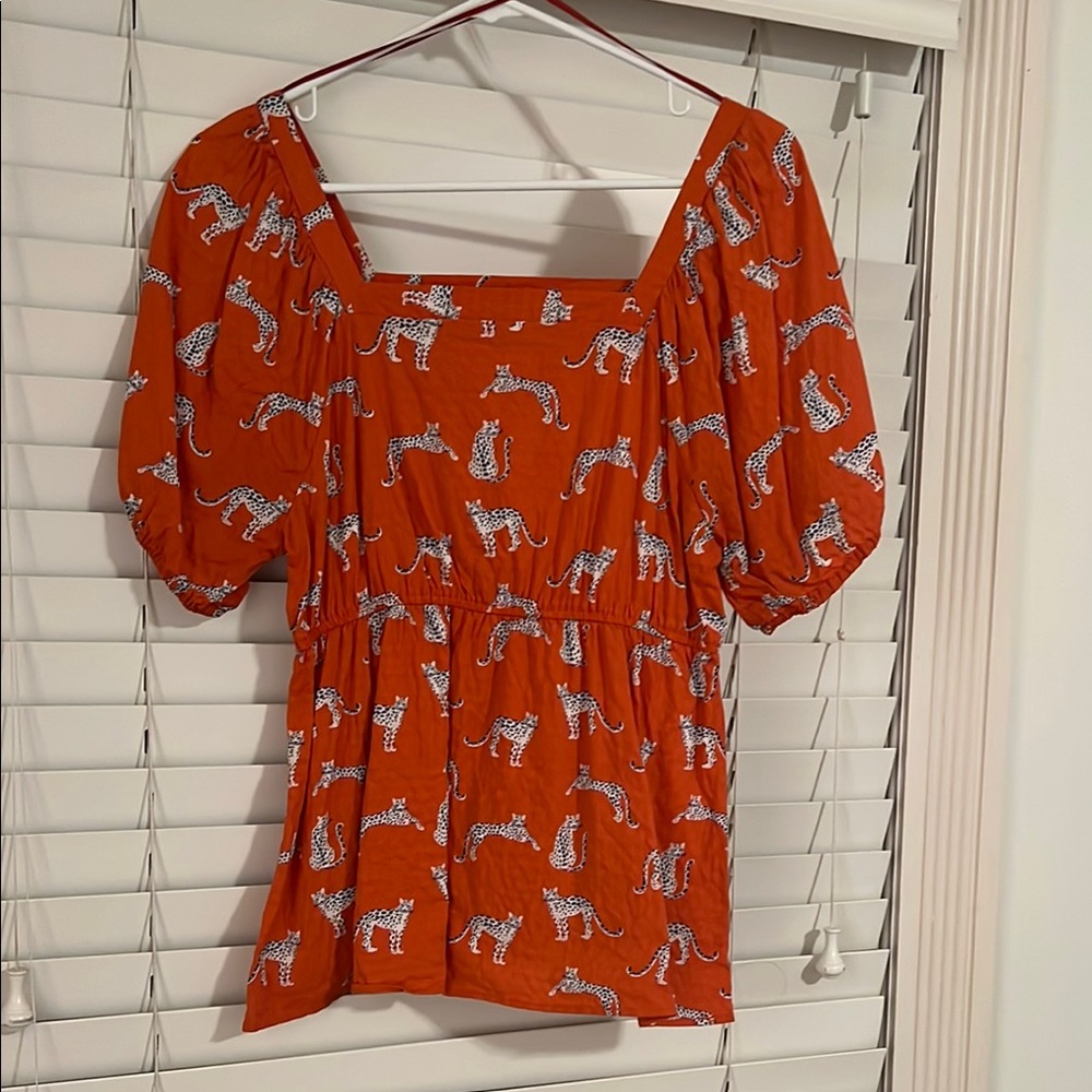 Michelle McDowell Coral Leopard Print top